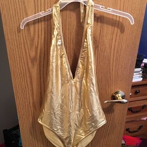 Deep V Gold Bathing Suit
